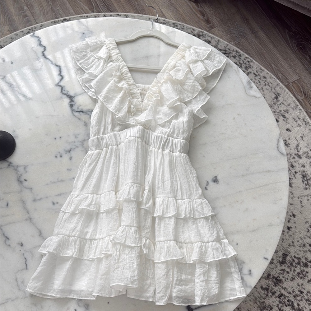 Mustard Seed White Smocked Ruffled Mini Dress